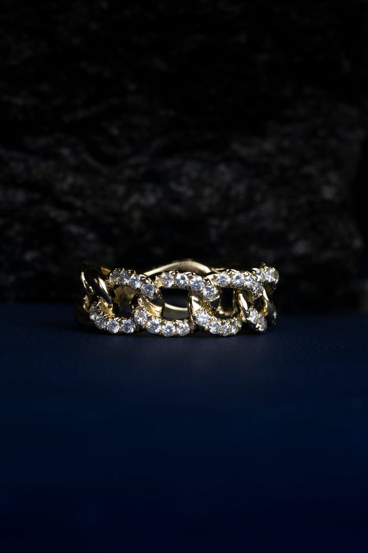 Diamond Cuban Link Gold Ring- Yellow Gold