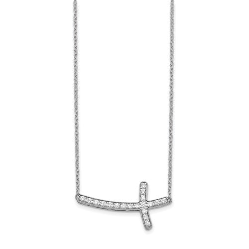 Sideways Diamond Cross Necklace 14Kt White Gold - Elite Fine Jewelers