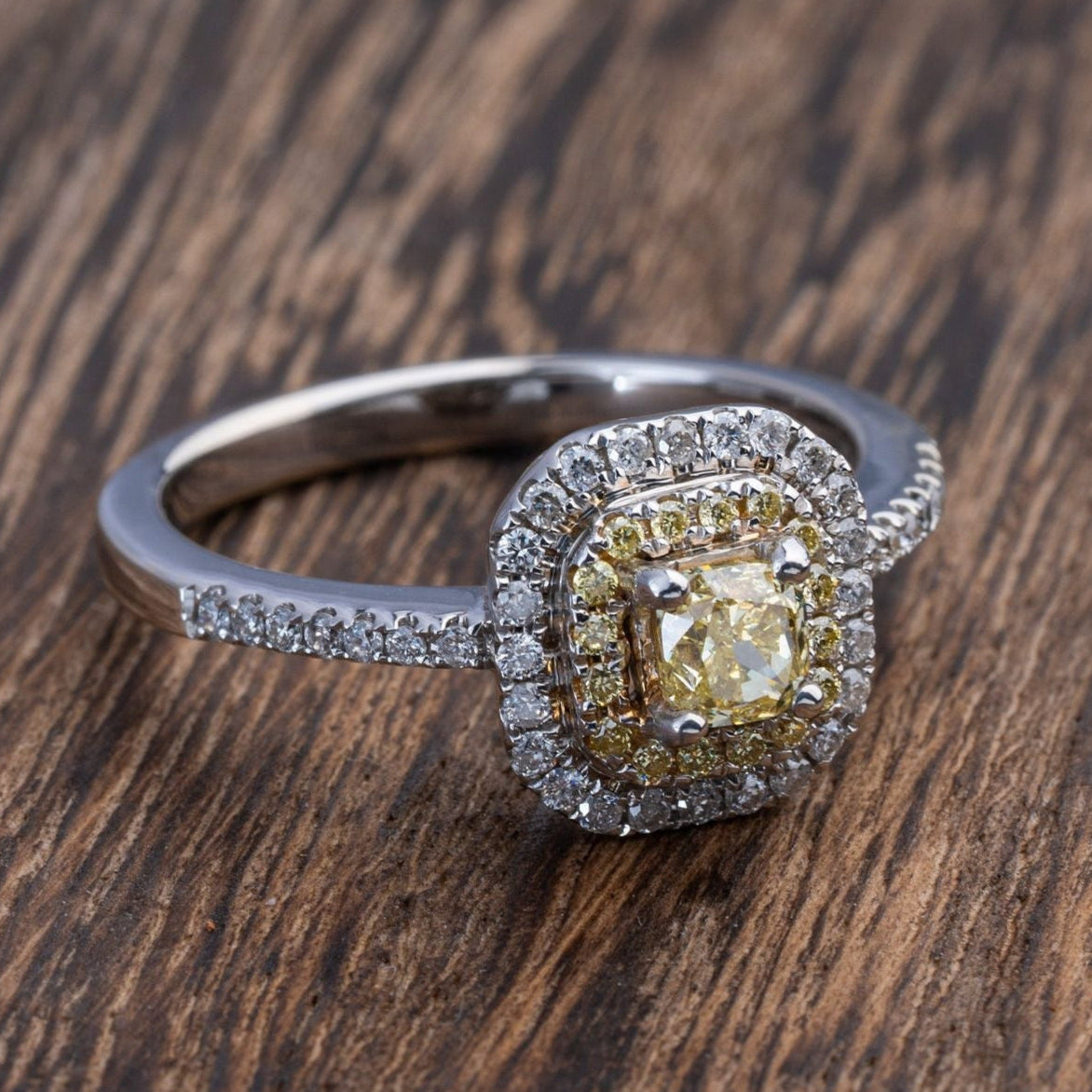 Yellow cushion deals cut engagement rings