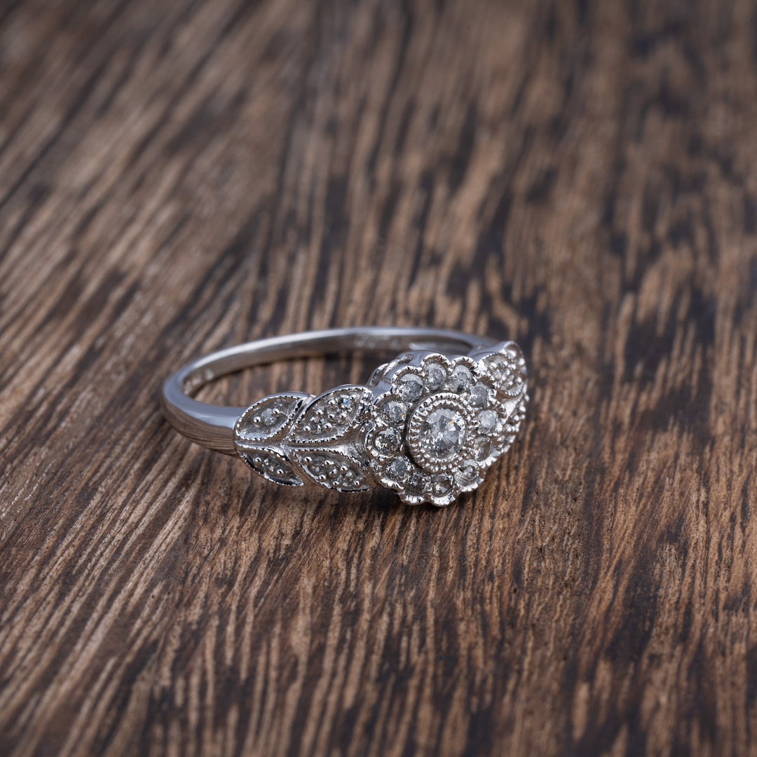 Floral Style 10k White Gold Fashion Ring - Elite Fine Jewelers