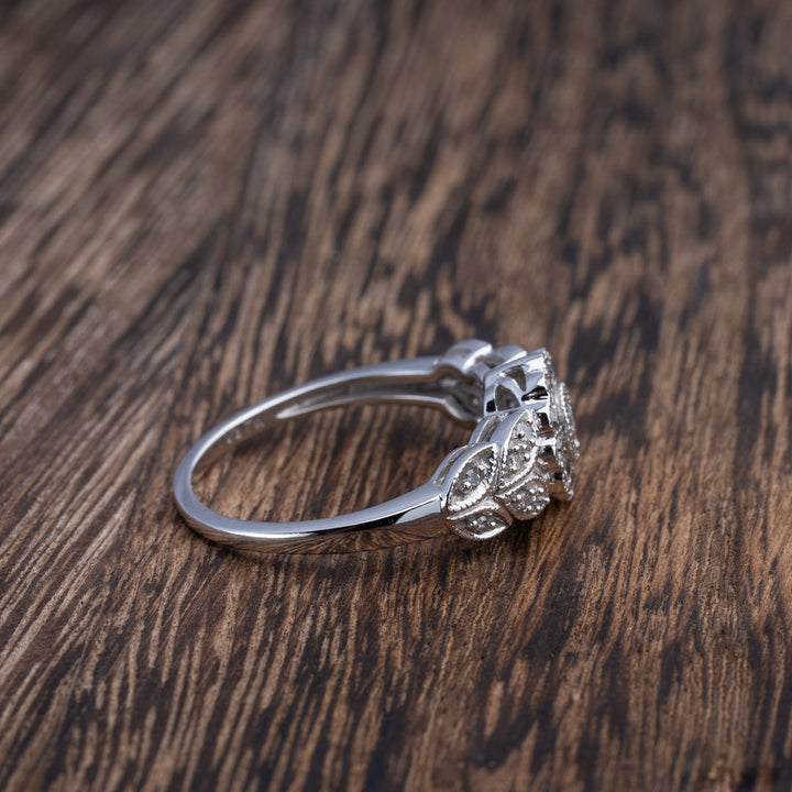 Floral Style 10k White Gold Fashion Ring - Elite Fine Jewelers