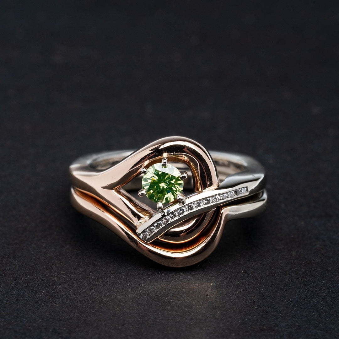 Irradiated Green Diamond Wedding Set in 14k Rose and White Gold  - Elite Fine Jewelers