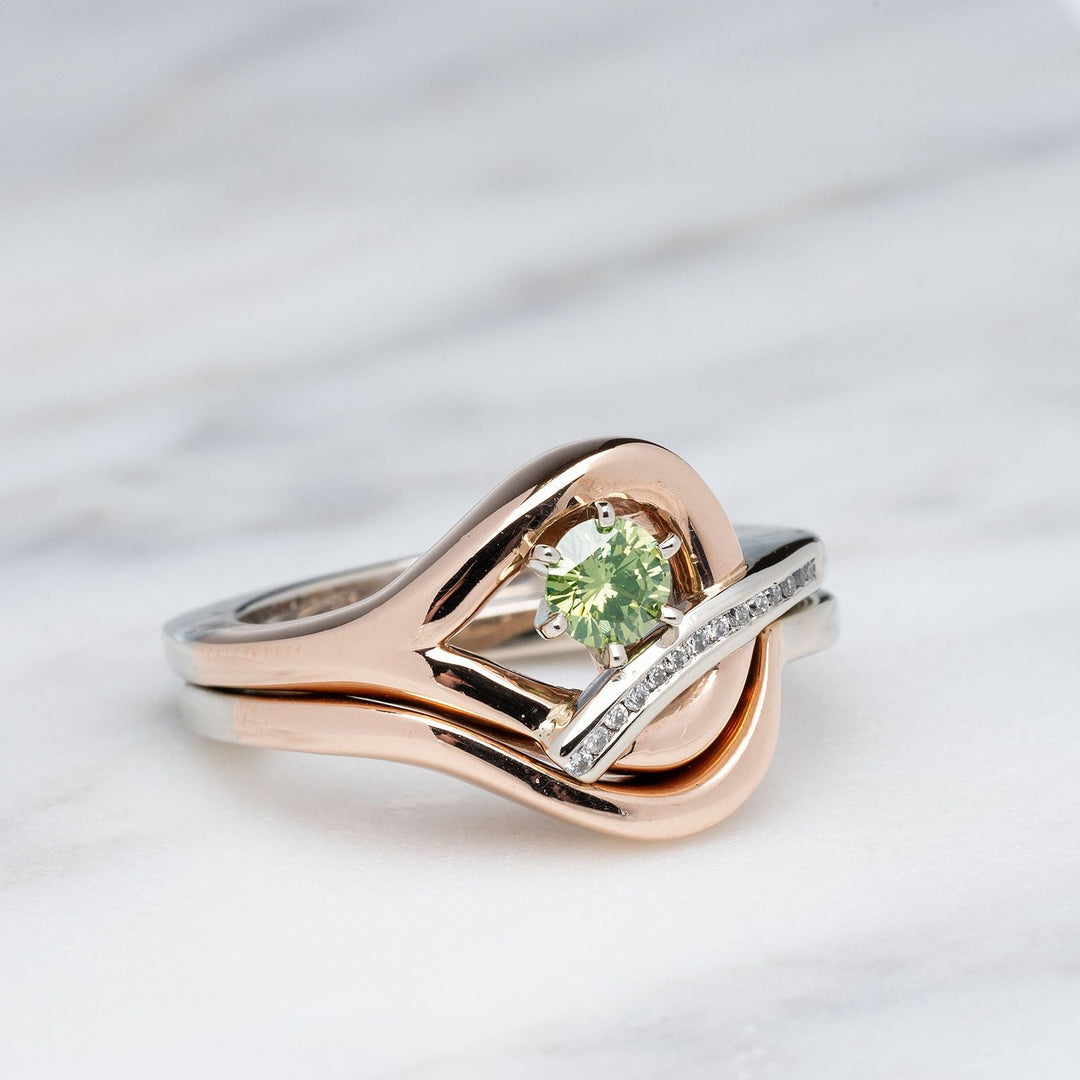Irradiated Green Diamond Wedding Set in 14k Rose and White Gold  - Elite Fine Jewelers