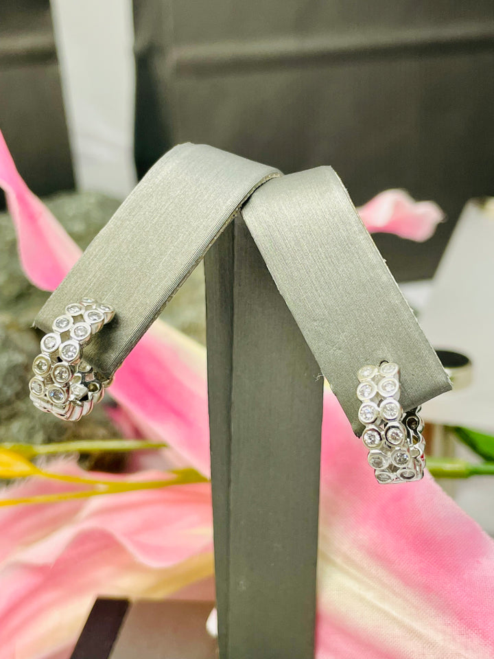 14K White Gold Diamond Huggies Earrings Bezel Set - Elite Fine Jewelers
