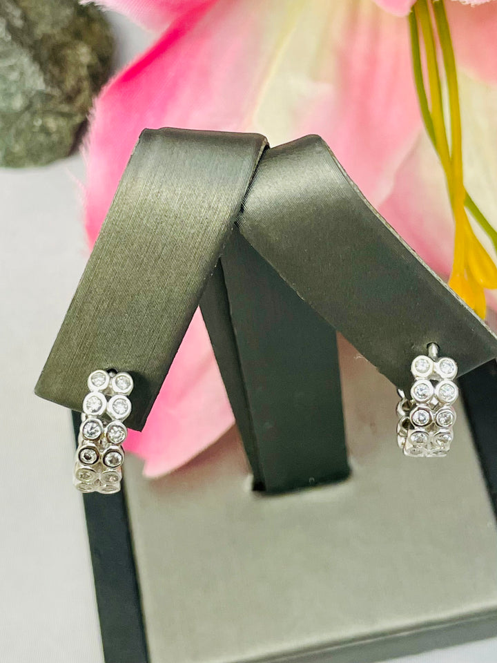 14K White Gold Diamond Huggies Earrings Bezel Set - Elite Fine Jewelers