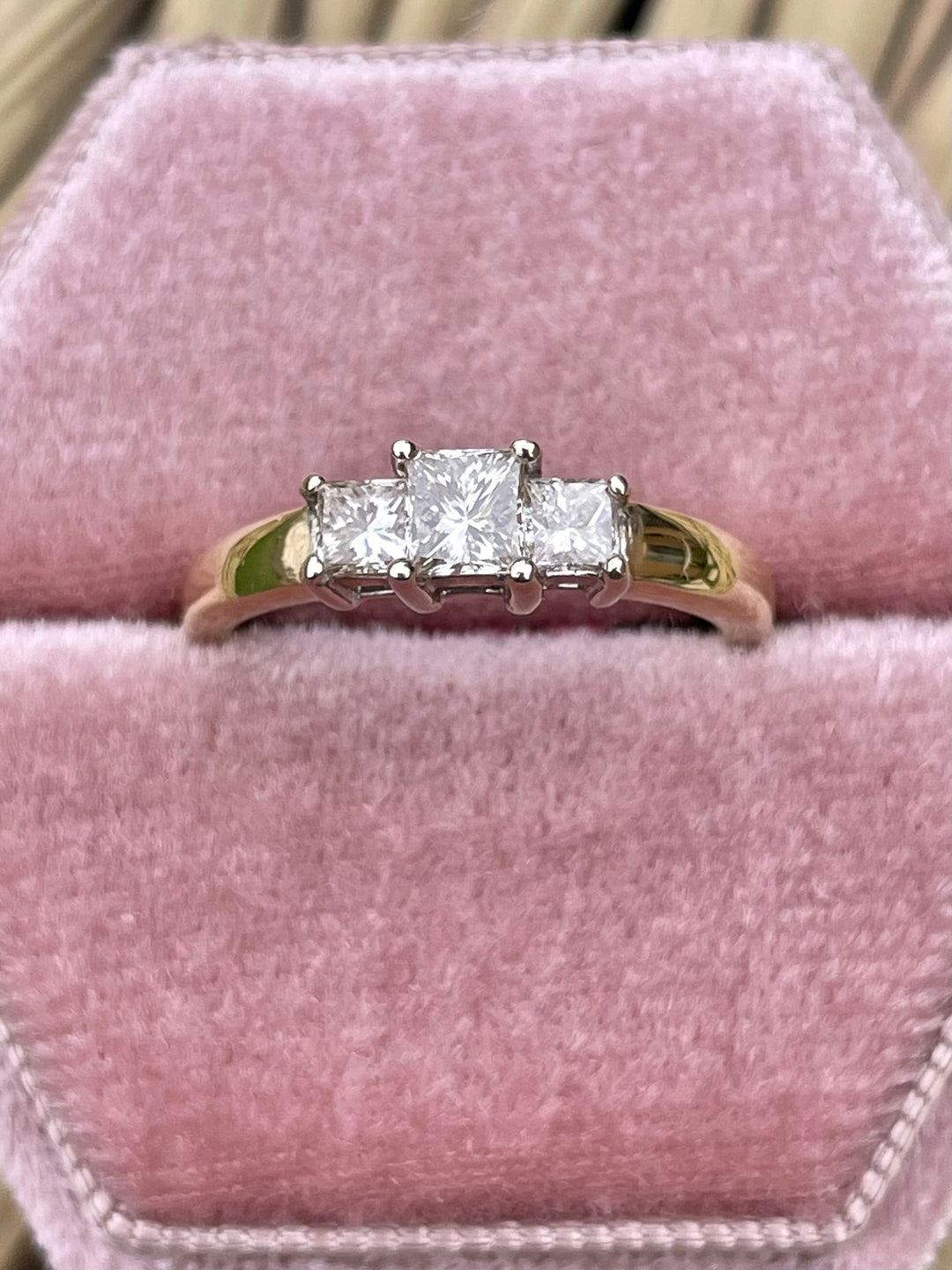 3 Stone Engagement Ring With Princess Cut Diamonds