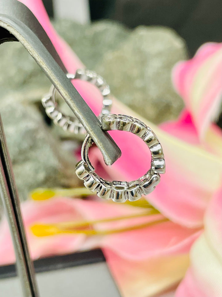 14K White Gold Diamond Huggies Earrings Bezel Set - Elite Fine Jewelers
