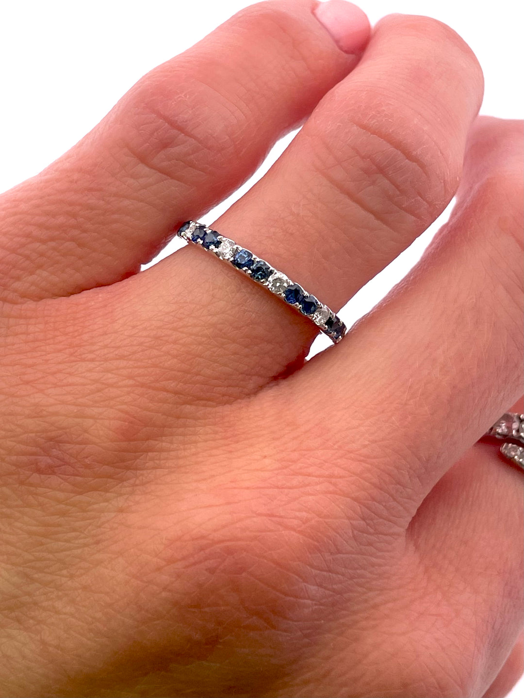 18k White Gold Blue Sapphire and Diamond Eternity Band
