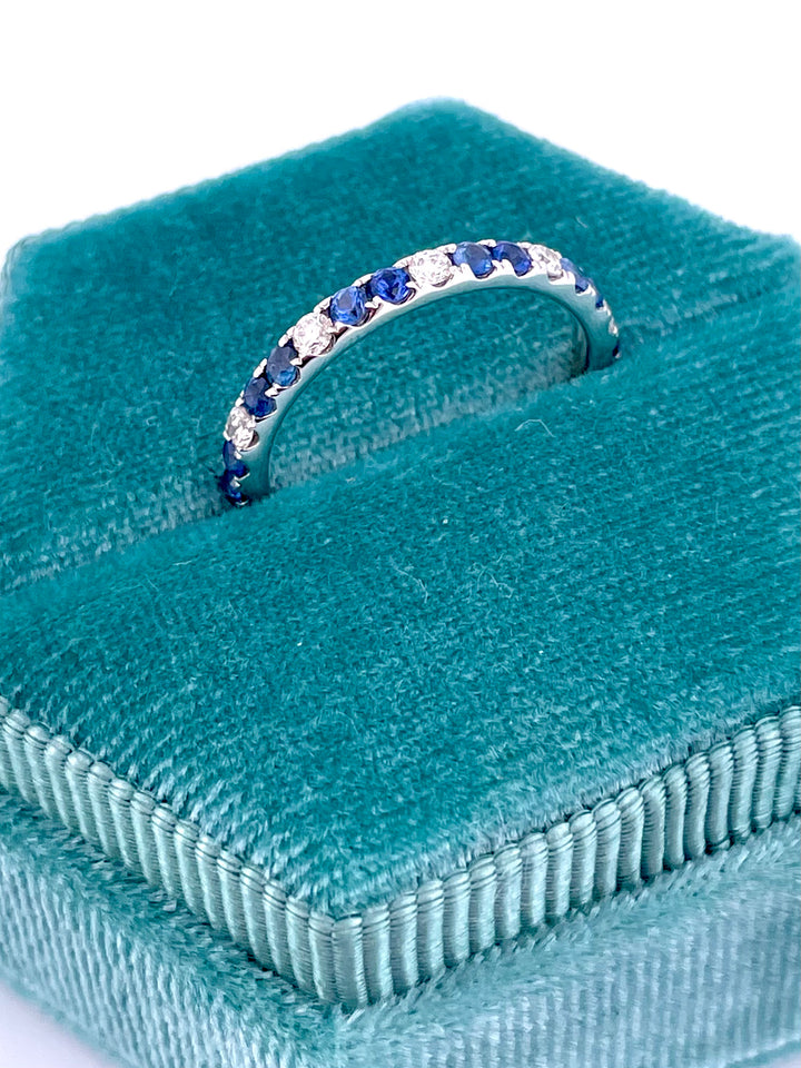 18k White Gold Blue Sapphire and Diamond Eternity Band
