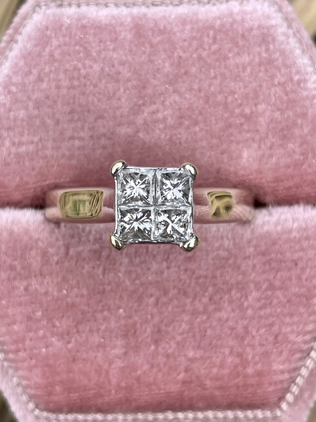 14k Yellow Gold Quad Princess Cut Diamond Engagement Ring