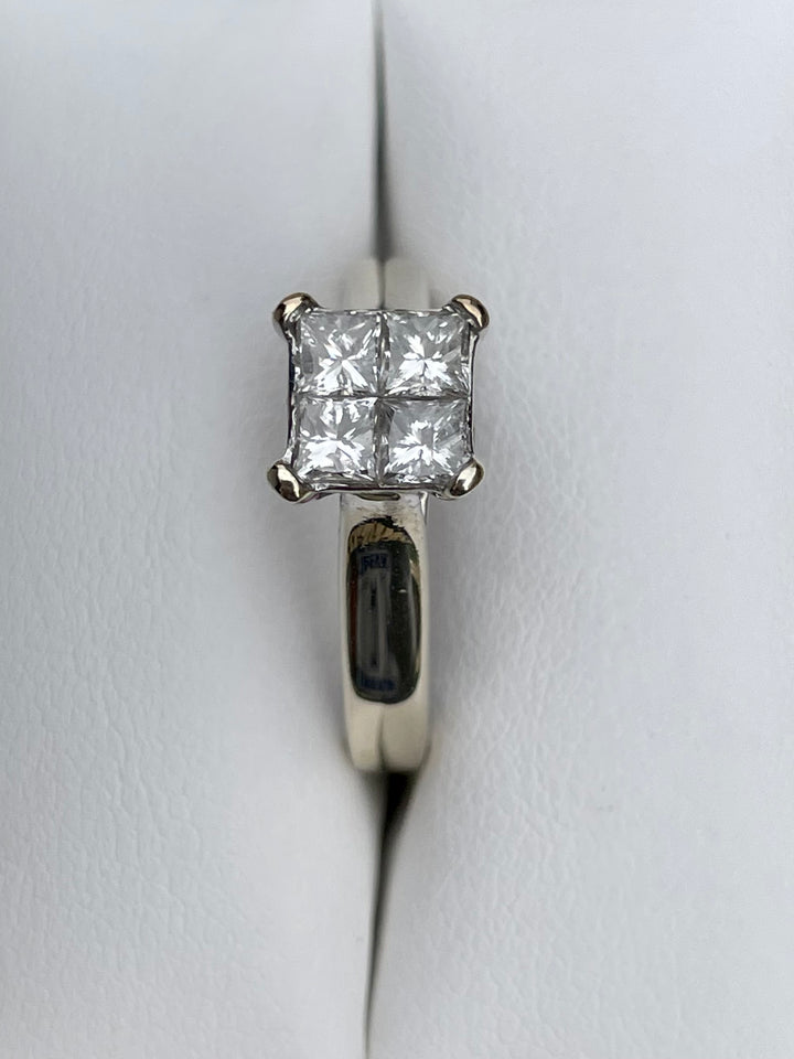 14k Yellow Gold Quad Princess Cut Diamond Engagement Ring