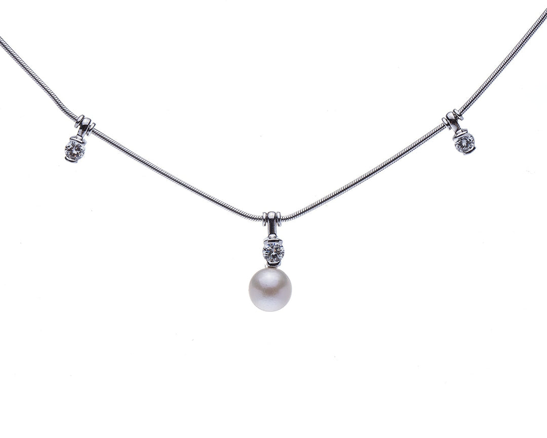 Jose Hess Diamond and Cultured Pearl Necklace - Elite Fine Jewelers