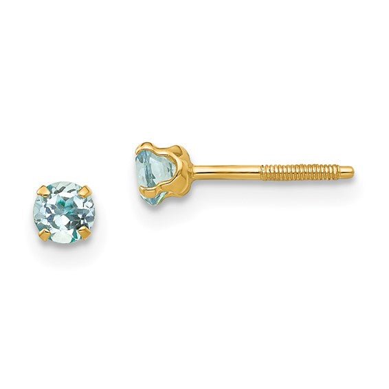 Kids 14K Yellow Gold Birthstone Stud Screwback Earrings - Elite Fine Jewelers