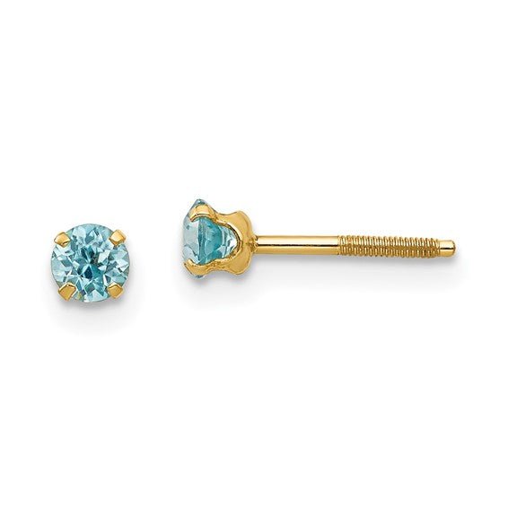 Kids 14K Yellow Gold Birthstone Stud Screwback Earrings - Elite Fine Jewelers