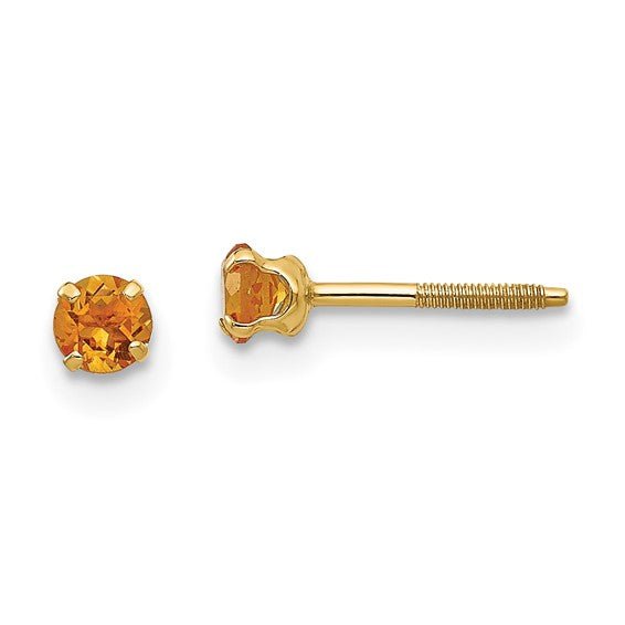 Kids 14K Yellow Gold Birthstone Stud Screwback Earrings - Elite Fine Jewelers