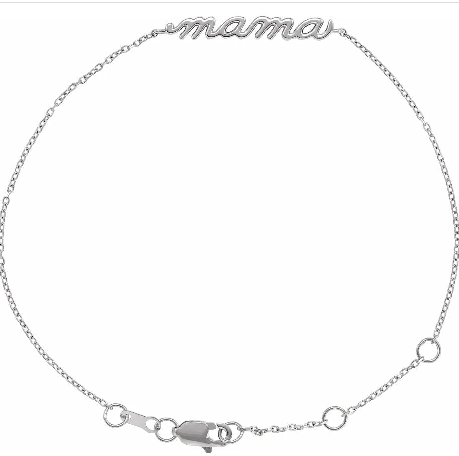 Mama Bracelet Script 14k Yellow, Rose or White Gold or Sterling Silver - Elite Fine Jewelers