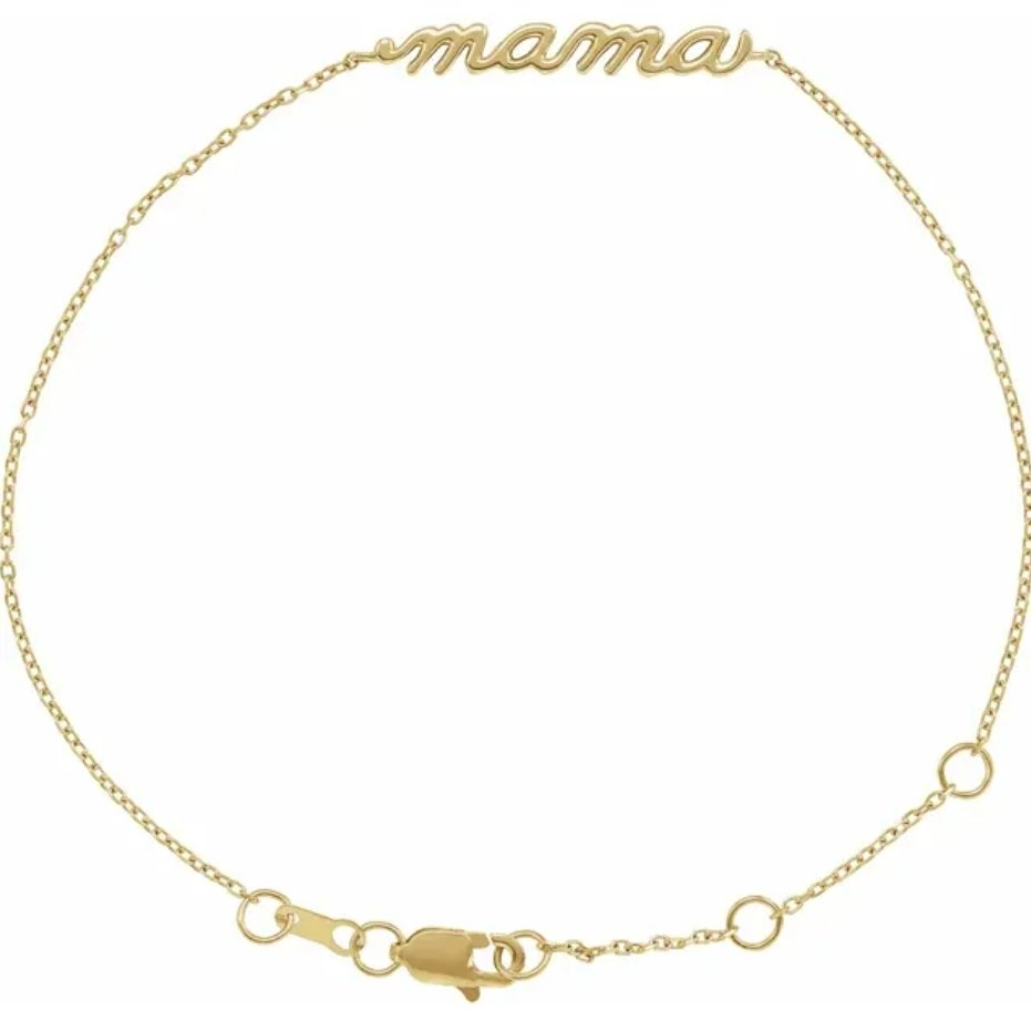 Mama Bracelet Script 14k Yellow, Rose or White Gold or Sterling Silver - Elite Fine Jewelers