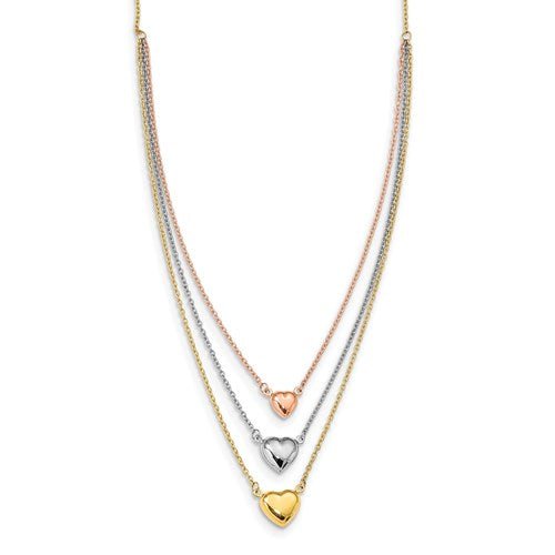 Multi-Layered Heart Necklace Tri-Color - Elite Fine Jewelers