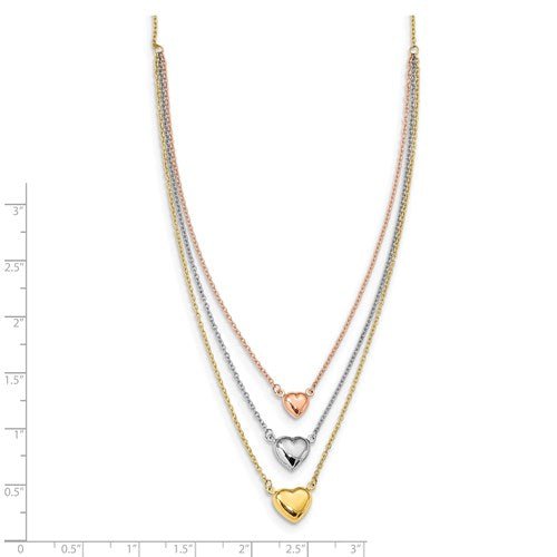 Multi-Layered Heart Necklace Tri-Color - Elite Fine Jewelers