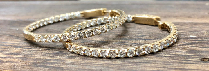 Over 4 Carat Diamonds Inside Out Hoop Earrings in 14kt Yellow Gold - Elite Fine Jewelers