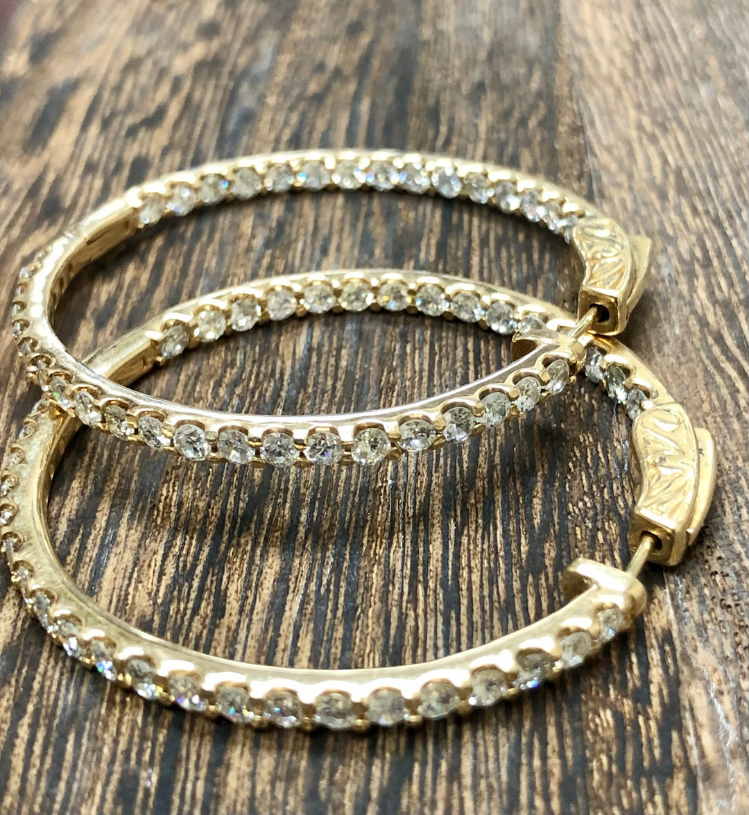Over 4 Carat Diamonds Inside Out Hoop Earrings in 14kt Yellow Gold - Elite Fine Jewelers