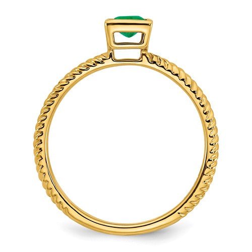 Princess Cut Emerald in 14K Yellow Gold Bezel Setting Ring - Elite Fine Jewelers