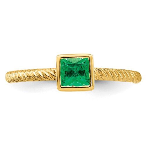 Princess Cut Emerald in 14K Yellow Gold Bezel Setting Ring - Elite Fine Jewelers