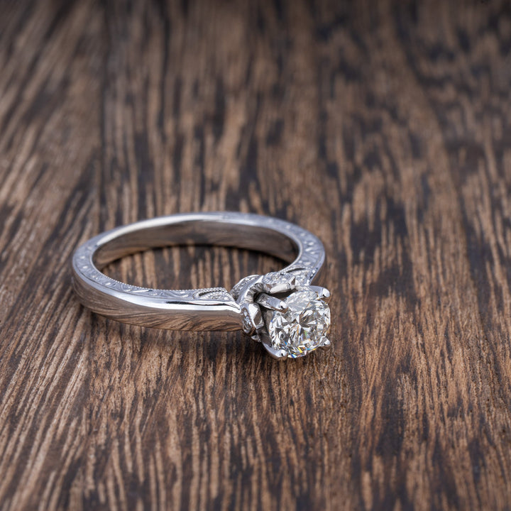 Round Brilliant Diamond Engagement Ring Milgrain Accents - Elite Fine Jewelers