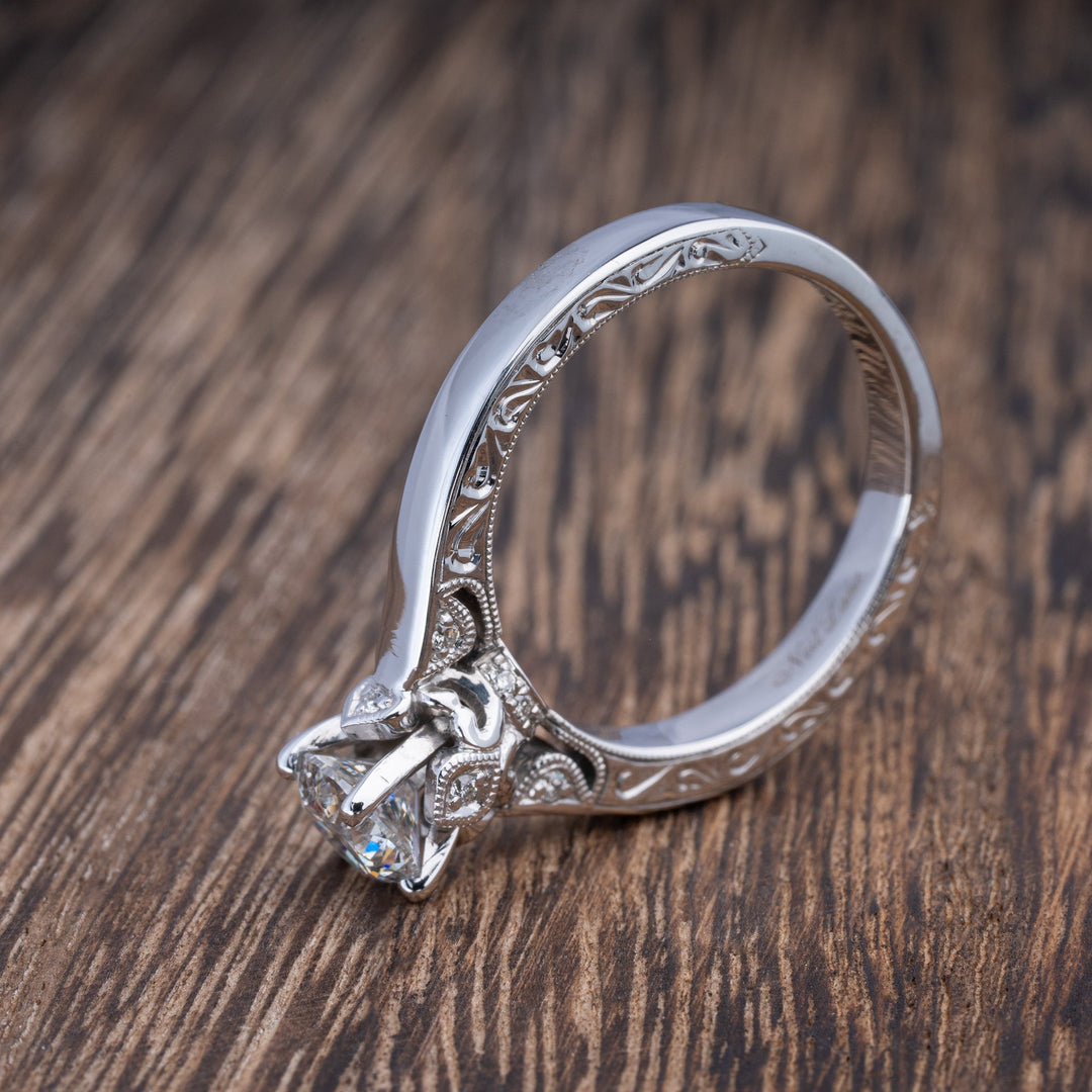 Round Brilliant Diamond Engagement Ring Milgrain Accents - Elite Fine Jewelers
