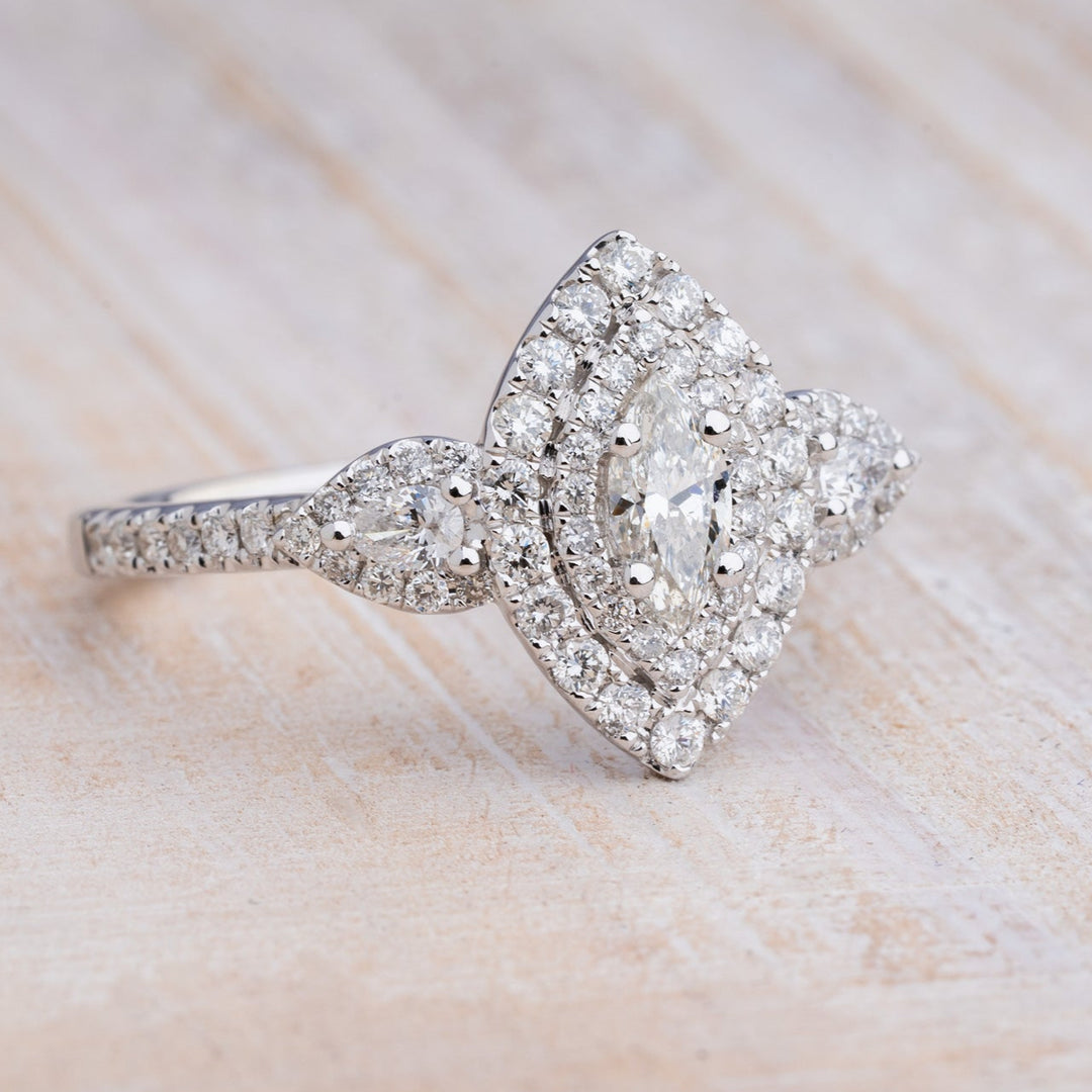 Marquise and Pear Diamond Double Halo Engagement Ring - Elite Fine Jewelers