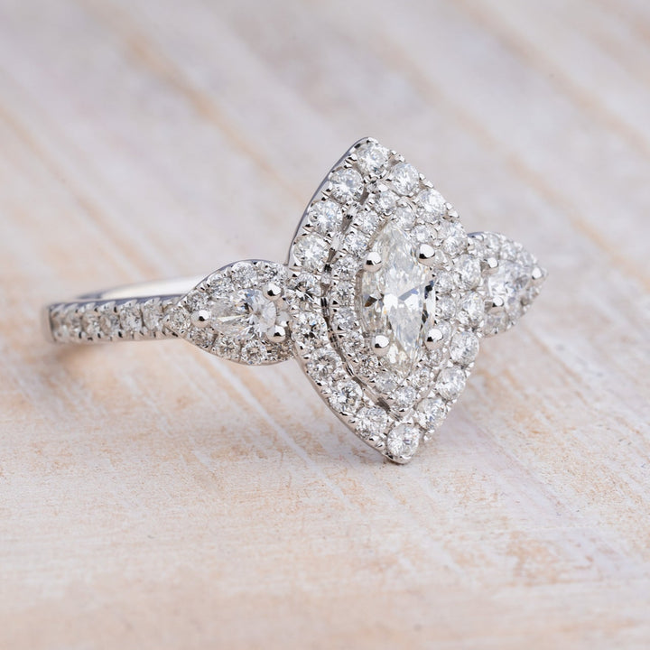 Marquise and Pear Diamond Double Halo Engagement Ring - Elite Fine Jewelers