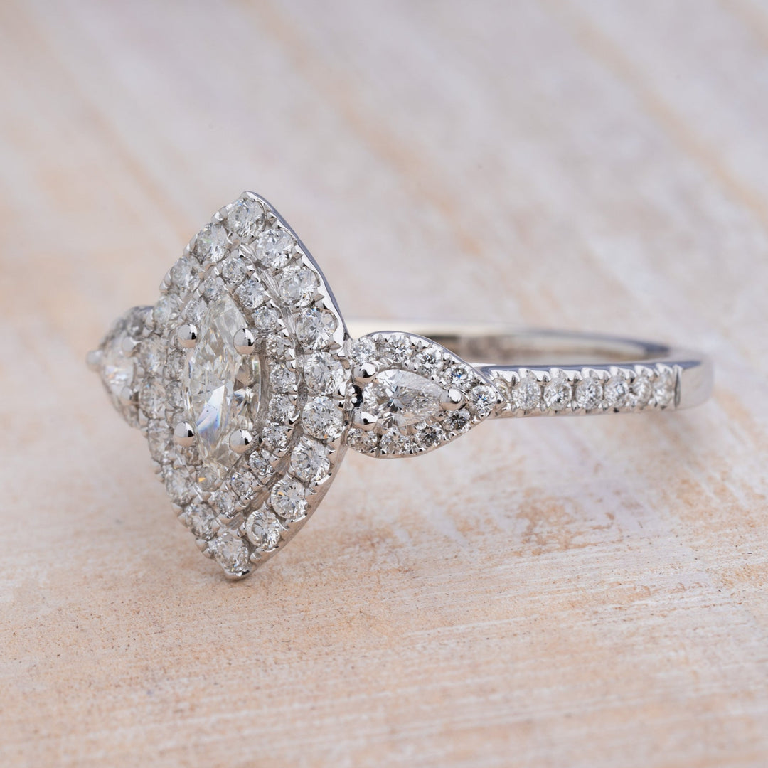 Marquise and Pear Diamond Double Halo Engagement Ring - Elite Fine Jewelers