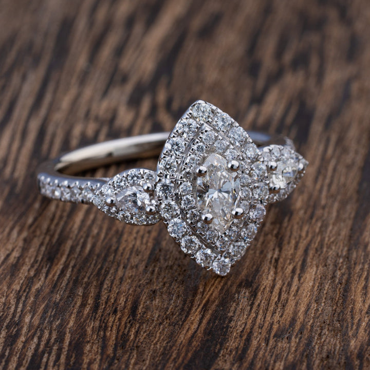 Marquise and Pear Diamond Double Halo Engagement Ring - Elite Fine Jewelers