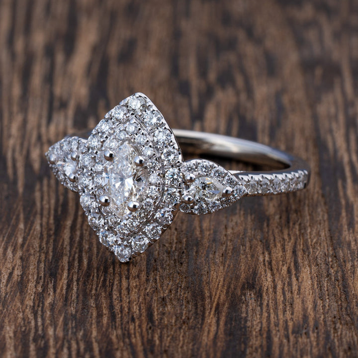 Marquise and Pear Diamond Double Halo Engagement Ring - Elite Fine Jewelers