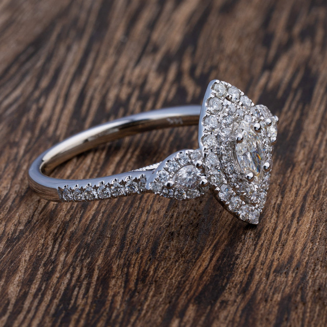 Marquise and Pear Diamond Double Halo Engagement Ring - Elite Fine Jewelers