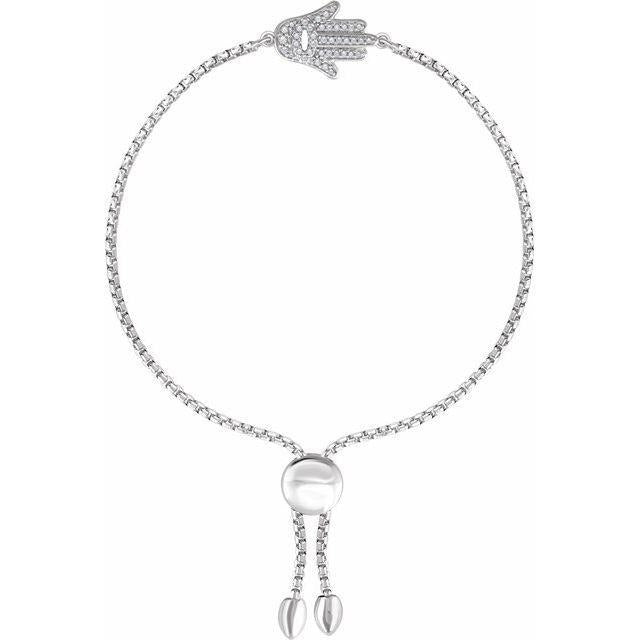 Silver and Diamond Hamsa Adjustable Bolo Bracelet - Elite Fine Jewelers
