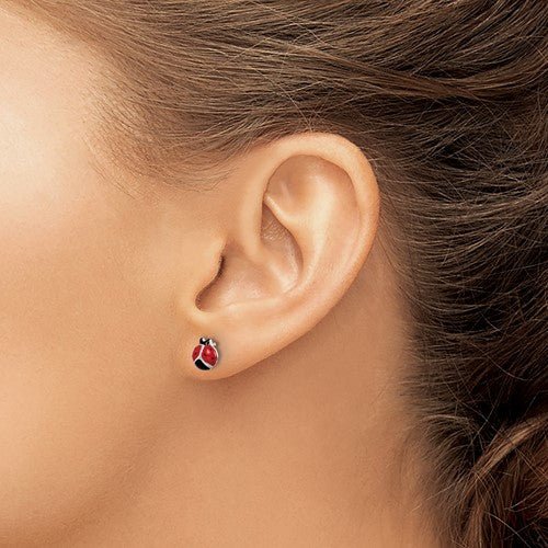 Sterling Silver Kids Ladybug Enamel Earrings - Elite Fine Jewelers