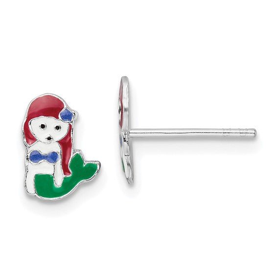 Sterling Silver Kids Mermaid Enamel Earrings - Elite Fine Jewelers