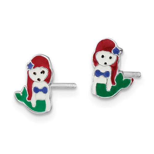 Sterling Silver Kids Mermaid Enamel Earrings - Elite Fine Jewelers