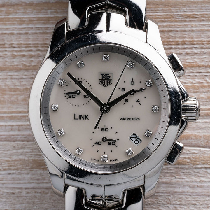 TAG Heuer Link Mother of Pearl Dial with Diamond Hour Markers - Elite Fine Jewelers
