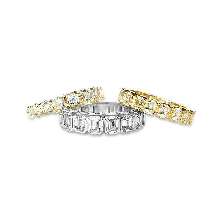 The Duo Emerald Cut and Round Brilliant Diamond Eternity Band in Yellow Gold - Elite Fine Jewelers